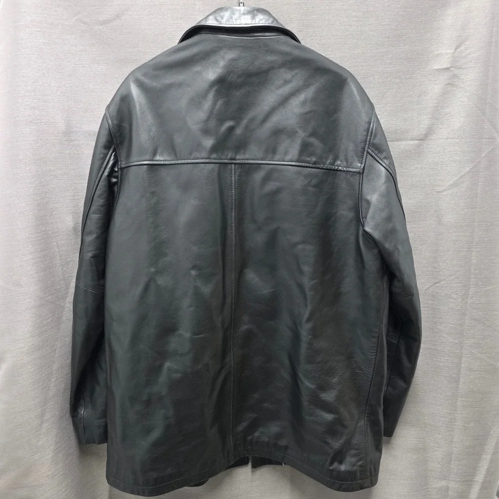 Banana Republic Mens Black Leather Car Coat Vintage 2003 Button Front Jacket M